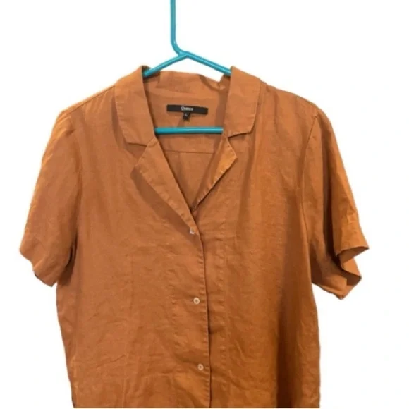 Quince Linen Shirt Golden Brown Short Sleeve L - Picture 3 of 8